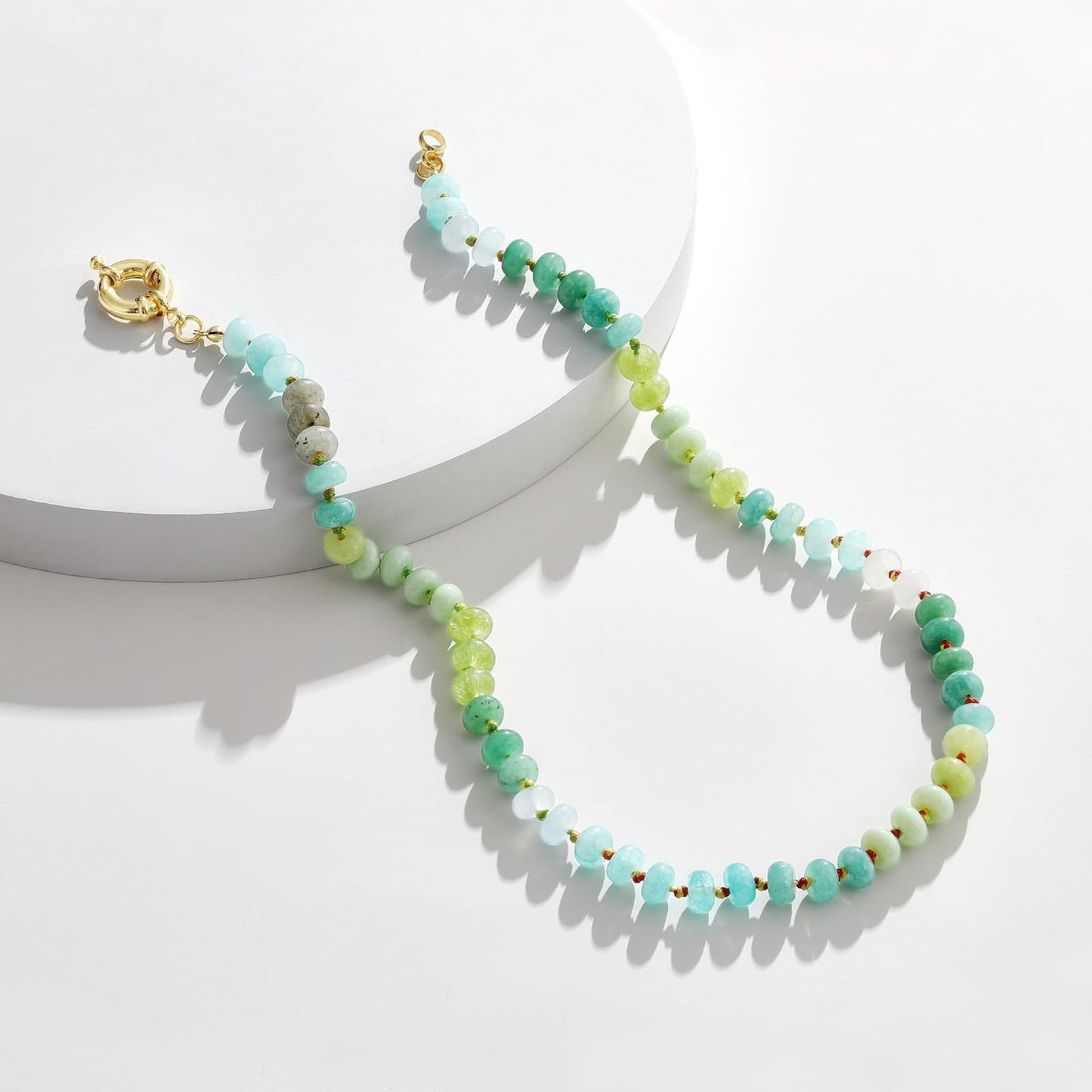 Handmade 14K Gold-Plated Copper Gemstone  Choker with Natural Stones in Green Hues