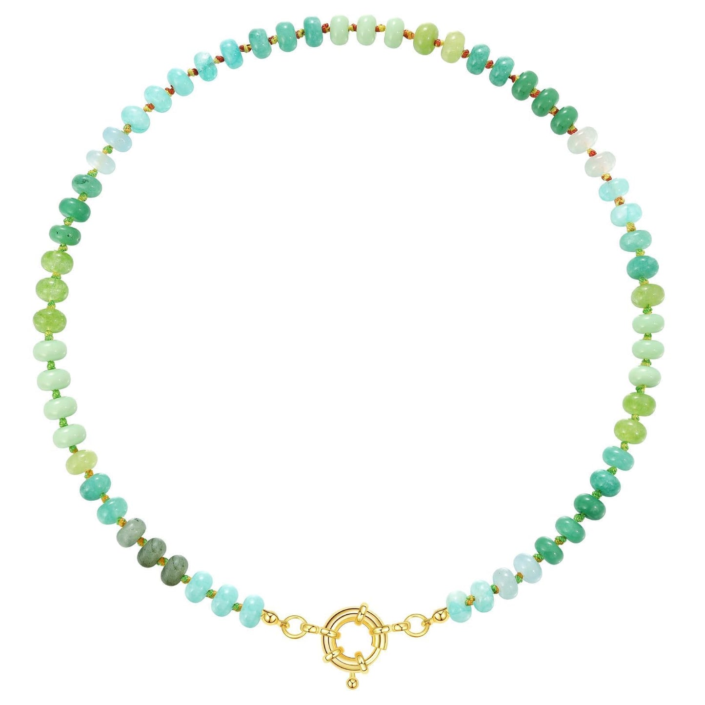 Handmade 14K Gold-Plated Copper Gemstone  Choker with Natural Stones in Green Hues