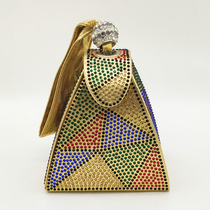 Sparkly Pyramid Evening Bag with Fabric Wriststrap