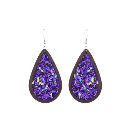 Sequin Wood Teardrop Earrings