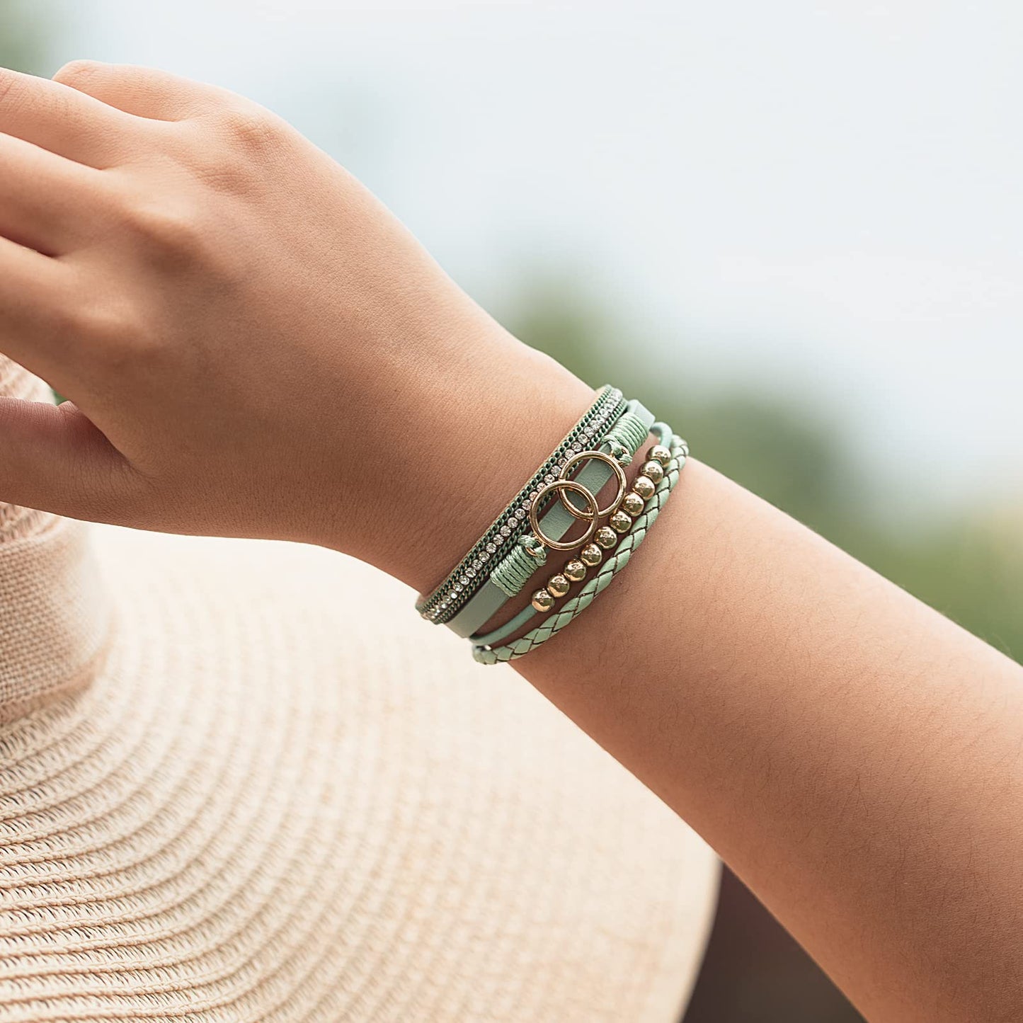 Infinite Love Boho Wrap Leather Cuff Bracelet (Avocado Green)