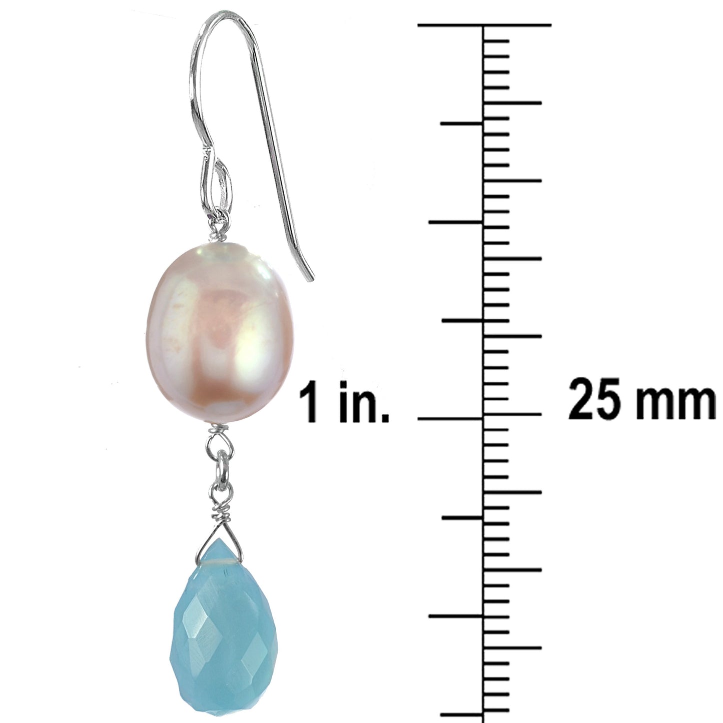 Aqua Blue Chalcedony Briolette and Pink Freshwater Cultured Pearl Earrings by ASHANTI