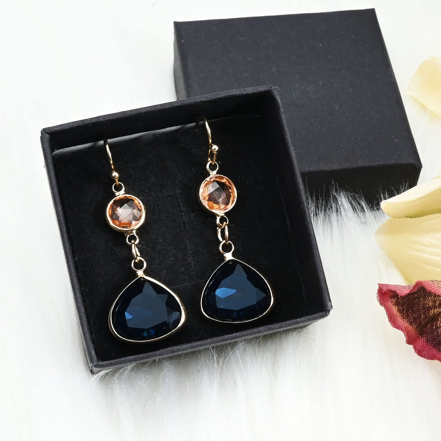 Blue Topaz Teardrop Earrings with Rose Topaz Accent