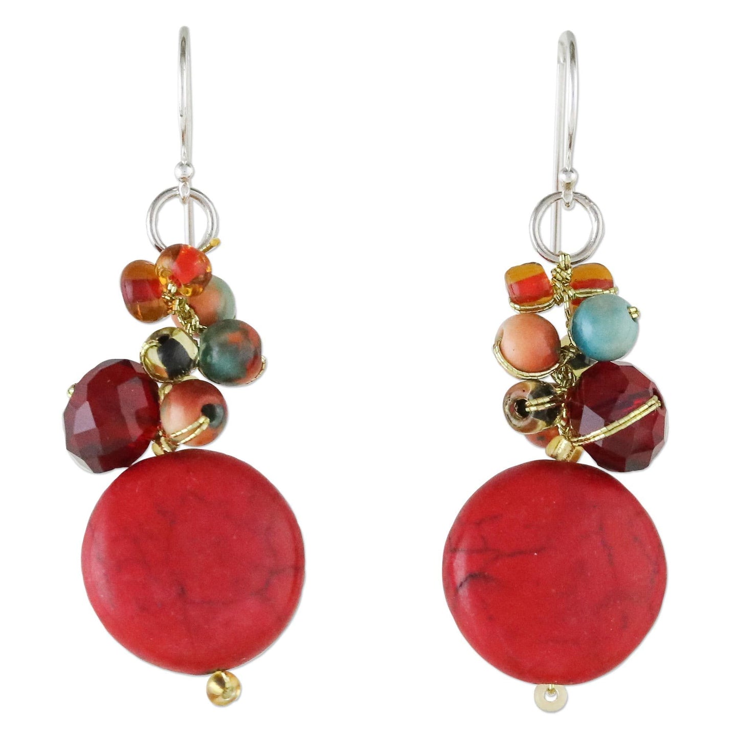 Handcrafted NOVICA Artisan Calcite Beaded Red Glass Dangle Earrings