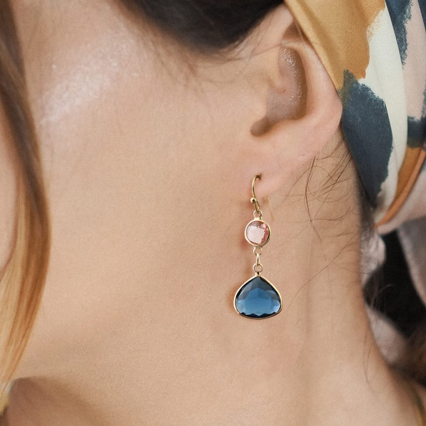 Blue Topaz Teardrop Earrings with Rose Topaz Accent