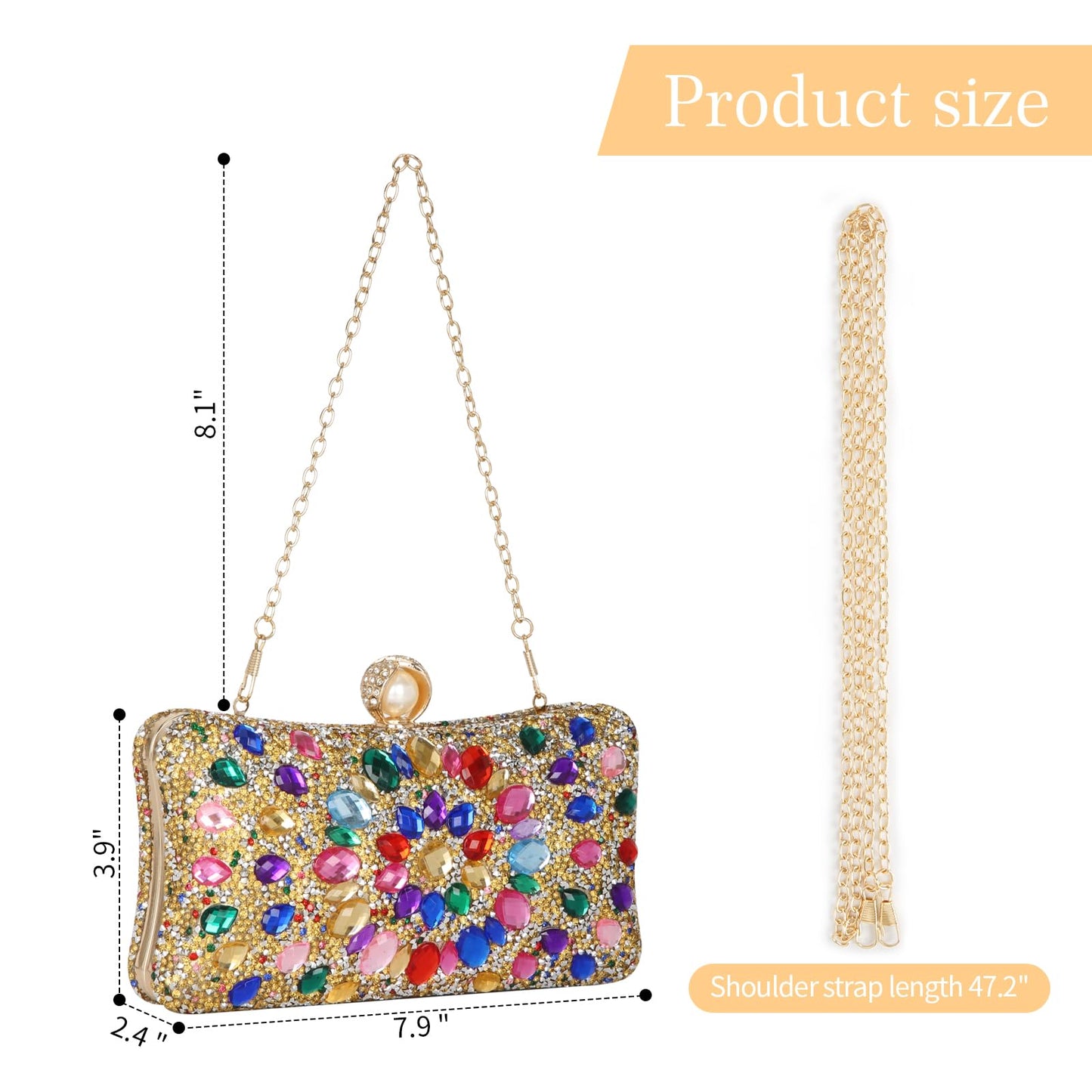 Beaguful Women's Evening Bags Sparkly Rhinestone Clutch Purses Luxury Handbags Golden