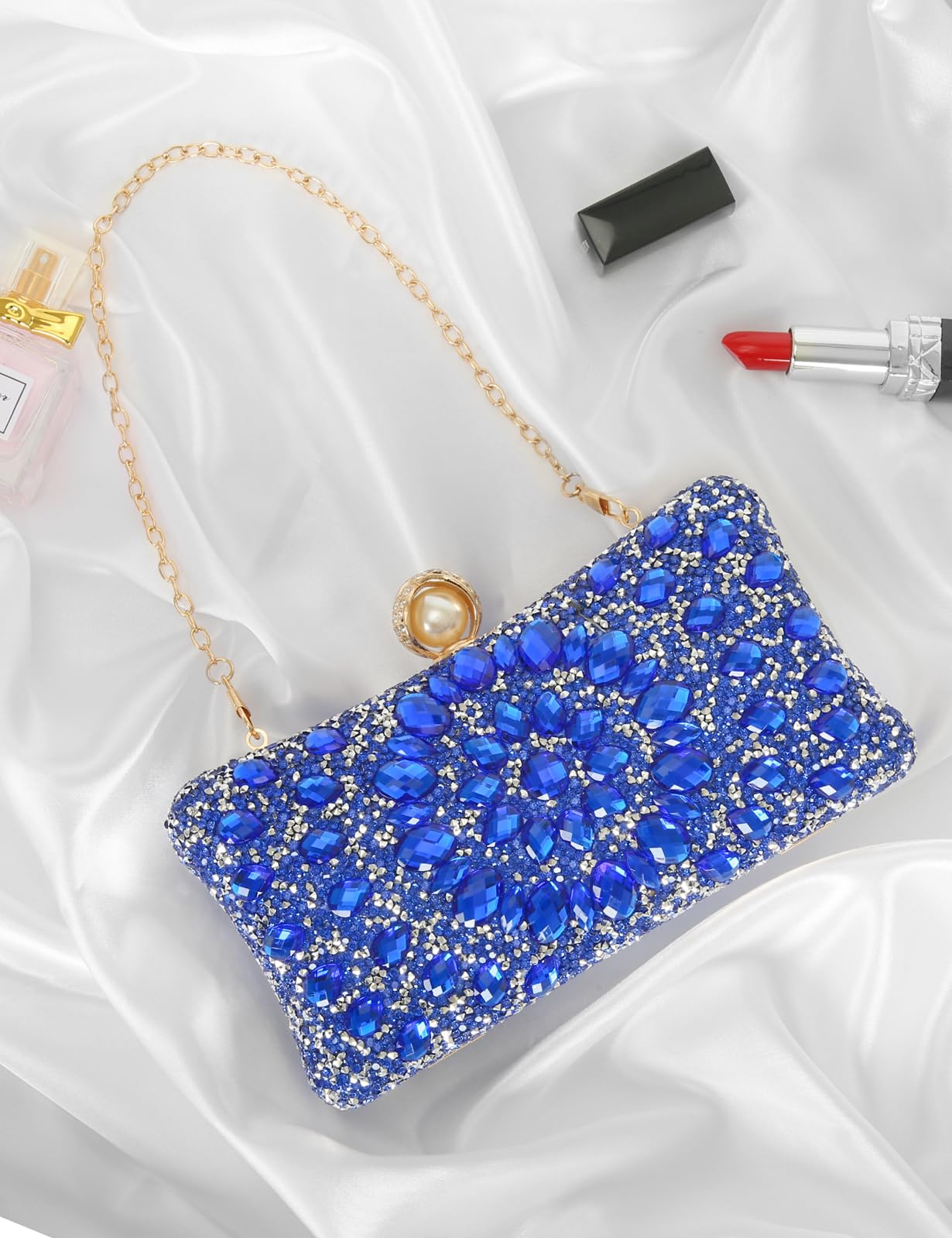 Beaguful Women's Evening Bags Sparkly Rhinestone Clutch Purses Luxury Handbags Royal Blue