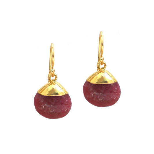 Handmade Gold-Plated Sterling Silver Cushion-Rhodonite Gemstone Drop Earrings