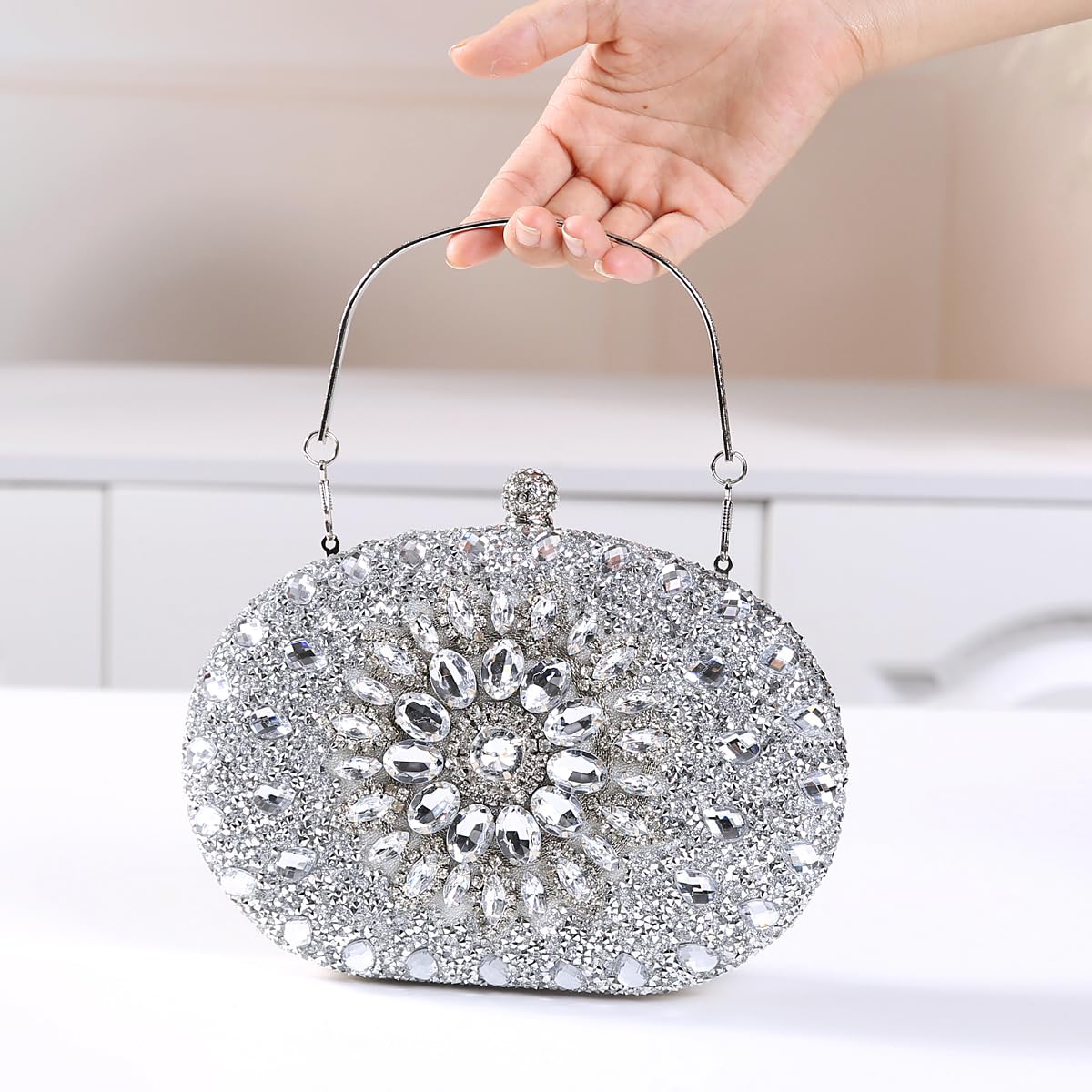 Beaguful Women's Evening Bags Sparkly Rhinestone Clutch Purses Luxury Handbags Oval Golden/Multicolor