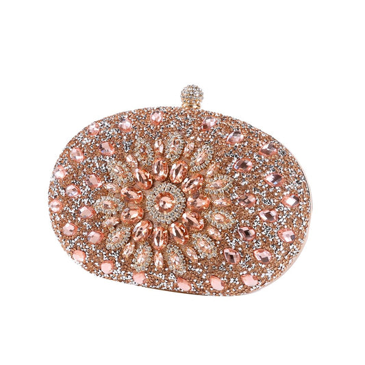 Beaguful Women's Evening Bags Sparkly Rhinestone Clutch Purses Luxury Handbags Oval Champagne