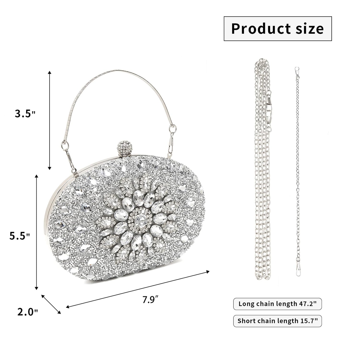 Beaguful Women's Evening Bags Sparkly Rhinestone Clutch Purses Luxury Handbags Oval Golden/Multicolor