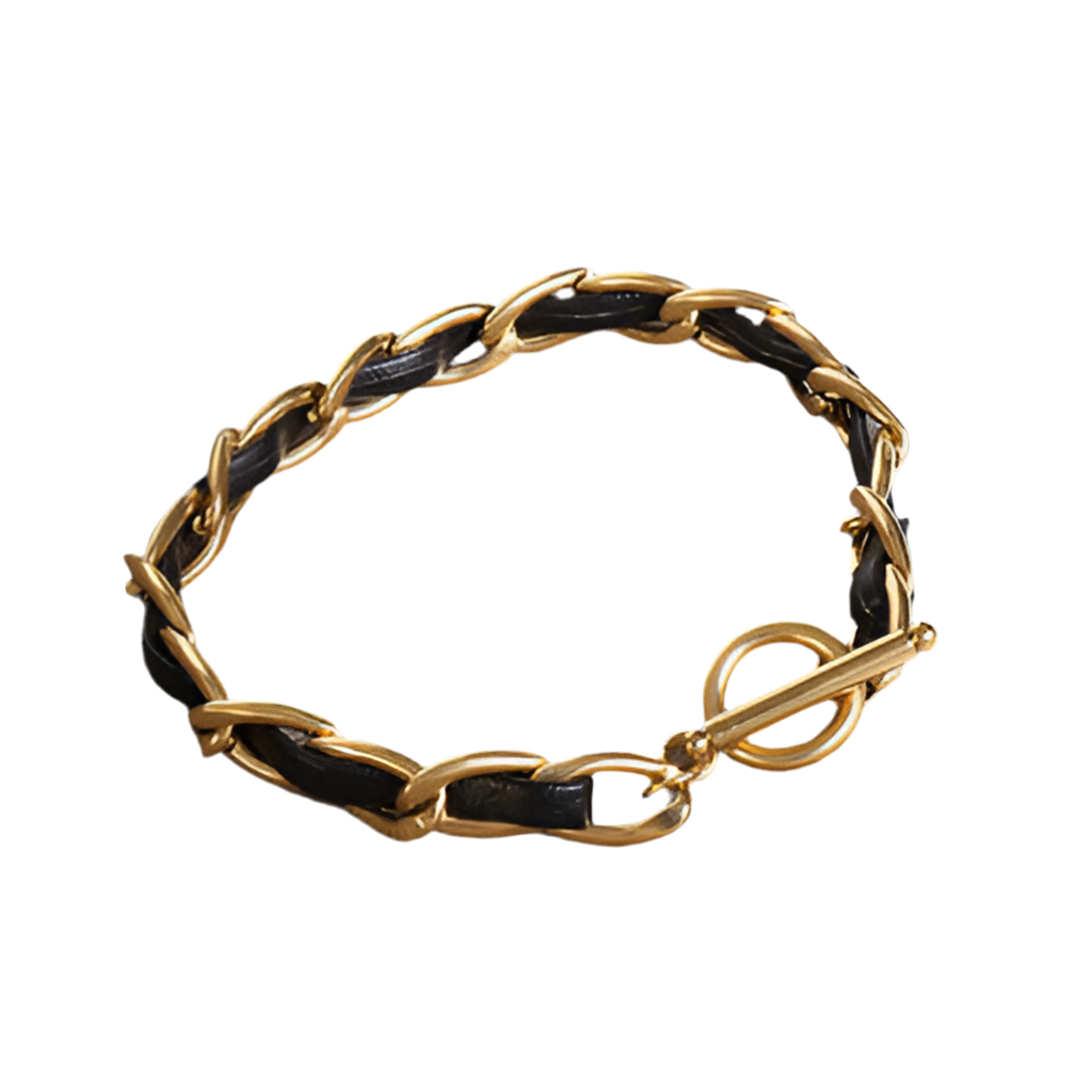 18K Gold-Plated Leather Chain Bracelet