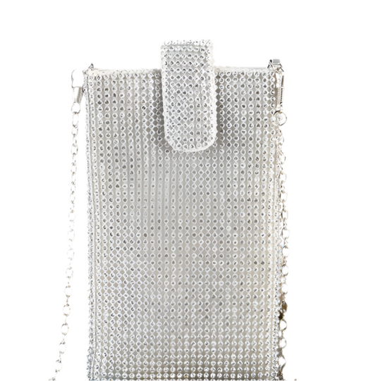 Rhinestone Vertical Crossbody Party Bag in Silver, Gold or Black