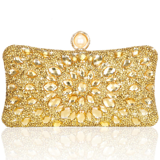 Beaguful Women's Evening Bags Sparkly Rhinestone Clutch Purses Luxury Handbags Golden