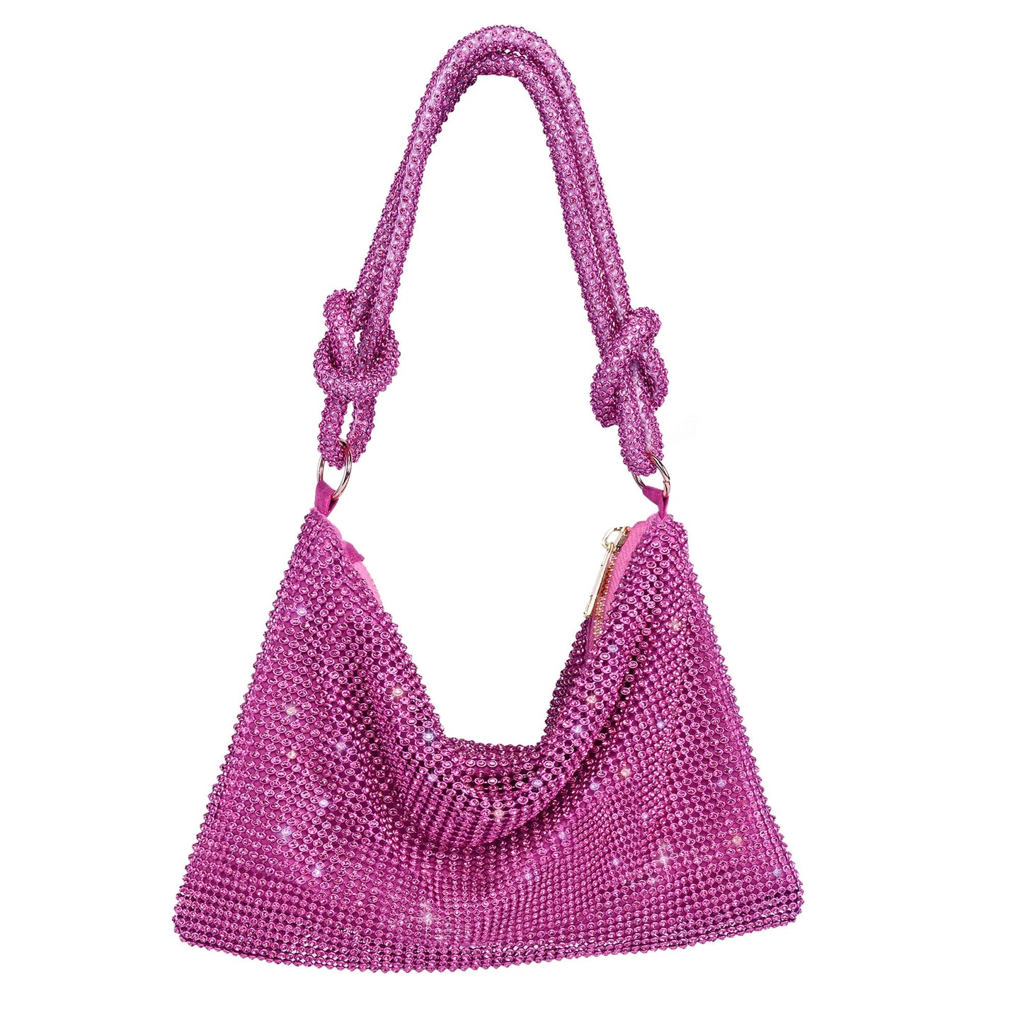 Sparkly Hot Pink Rhinestone Evening Bag with Knotted Shoulder Strap