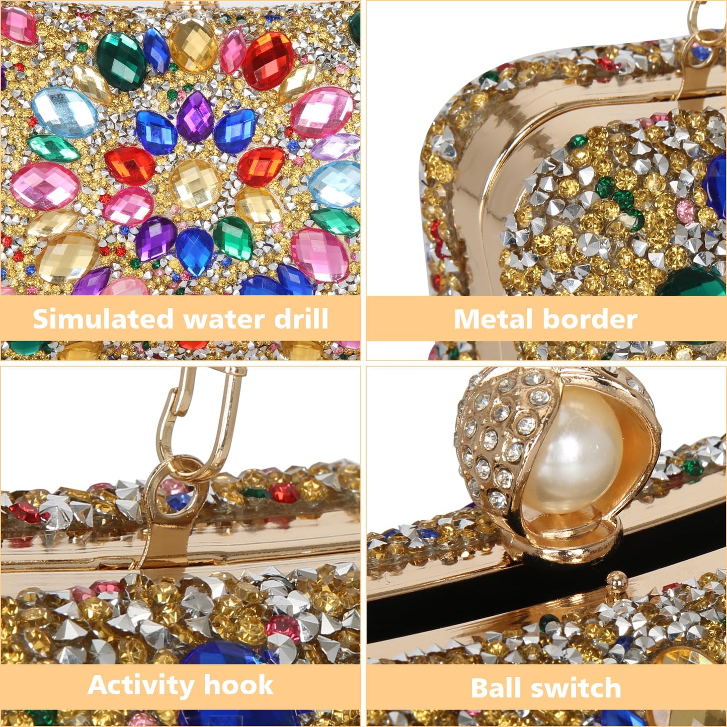 Beaguful Women's Evening Bags Sparkly Rhinestone Clutch Purses Luxury Handbags Golden