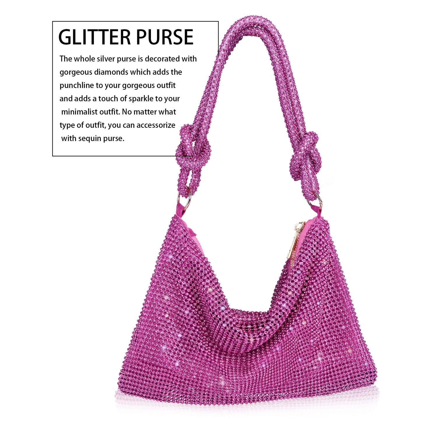 Sparkly Hot Pink Rhinestone Evening Bag with Knotted Shoulder Strap