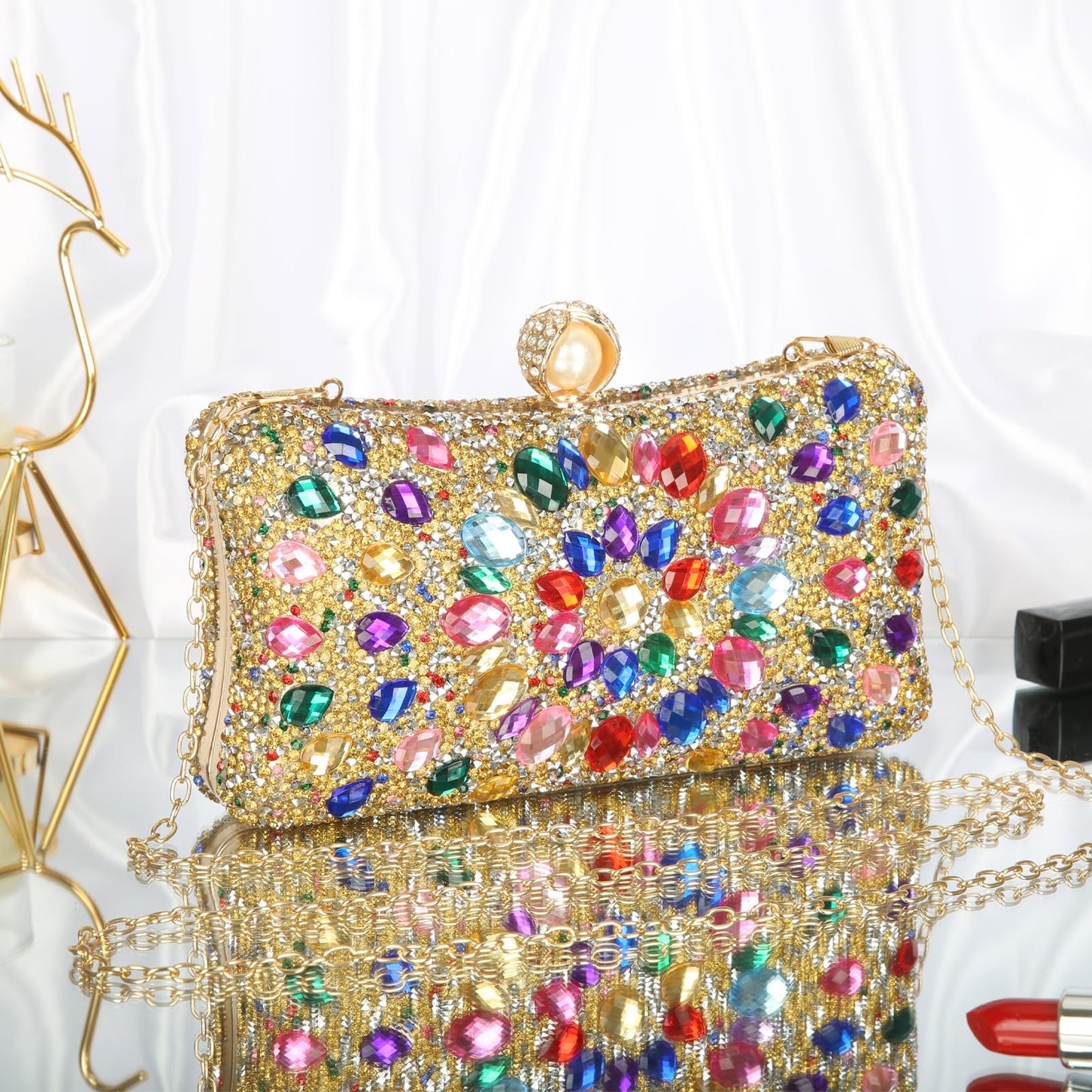 Beaguful Women's Evening Bags Sparkly Rhinestone Clutch Purses Luxury Handbags Golden