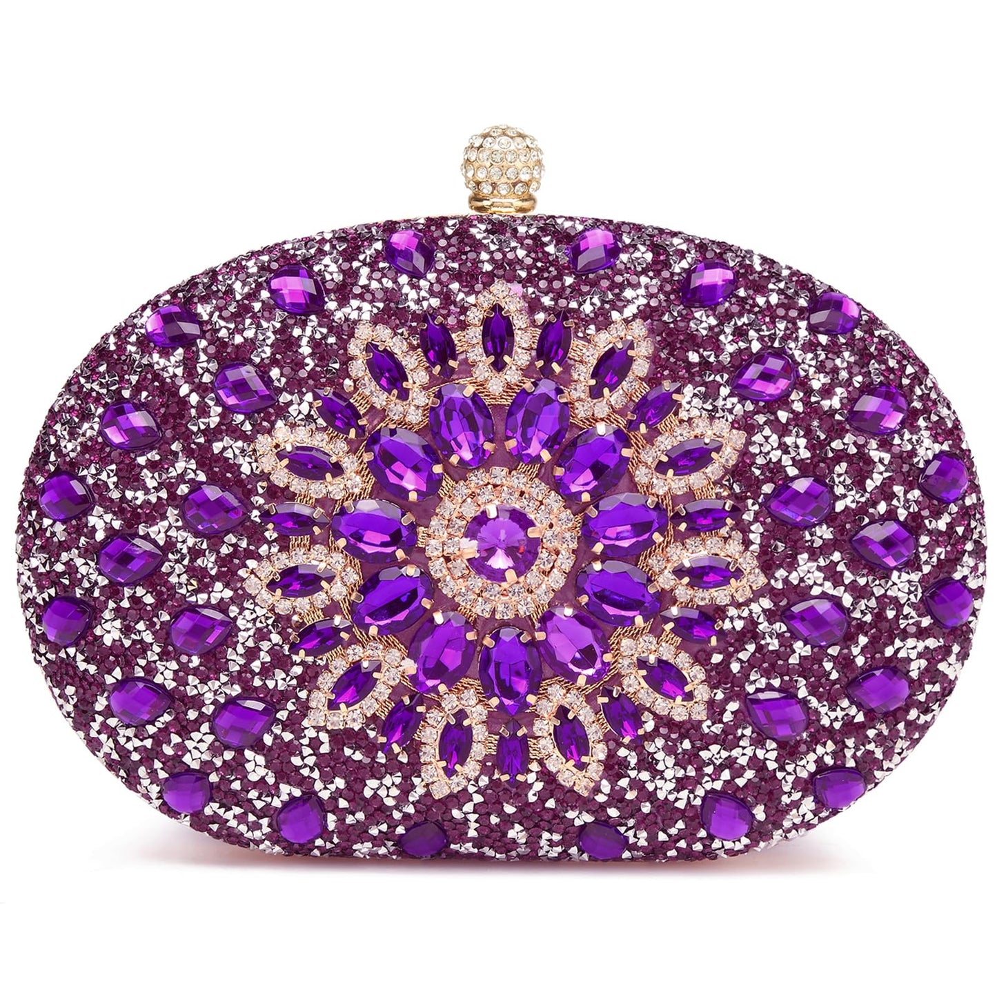 Beaguful Women's Evening Bags Sparkly Rhinestone Clutch Purses Luxury Handbags Oval Dark Purple