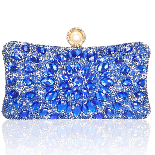 Beaguful Women's Evening Bags Sparkly Rhinestone Clutch Purses Luxury Handbags Royal Blue