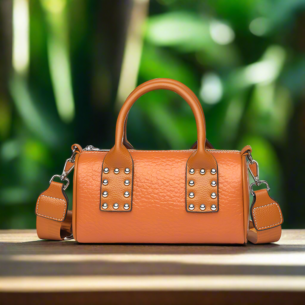 Leather Day-to-Night  Handbag in Tangerine, Black or Khaki