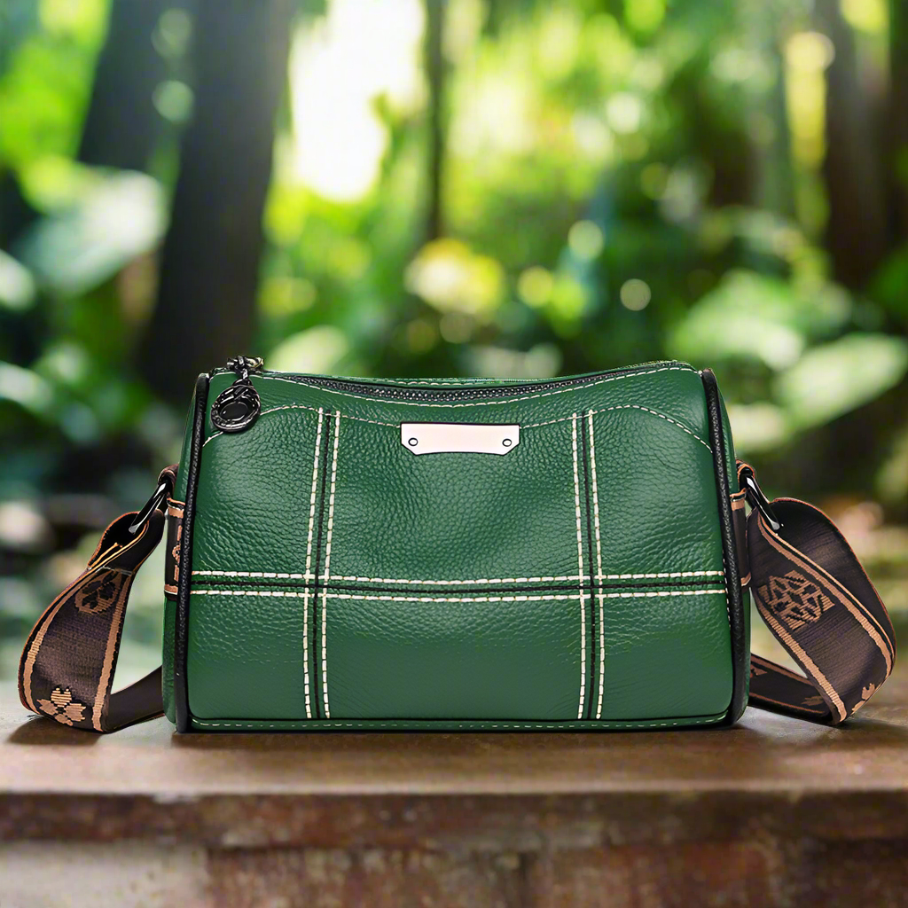 Leather Across-the-Pond Handbag in Blue, Green, Khaki or Black