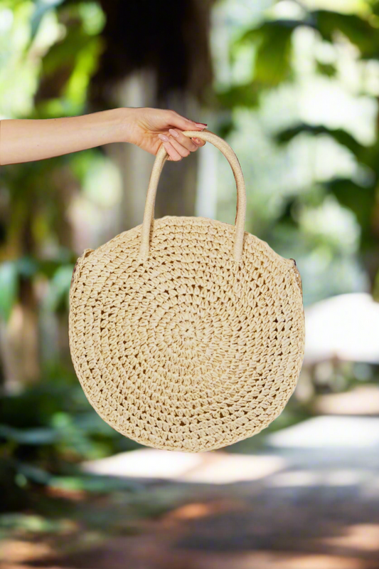 Justin Taylor Beach Date Straw Rattan Handbag in Ivory