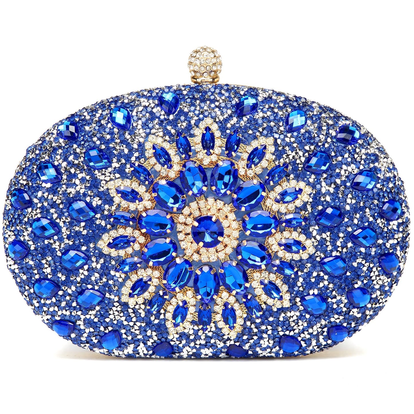 Beaguful Women's Evening Bags Sparkly Rhinestone Clutch Purses Luxury Handbags Oval Royal Blue