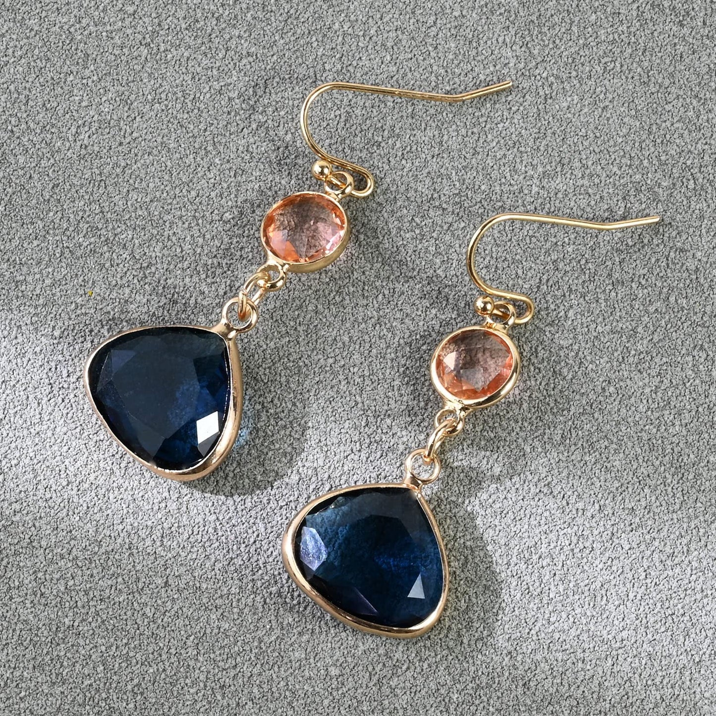 Blue Topaz Teardrop Earrings with Rose Topaz Accent