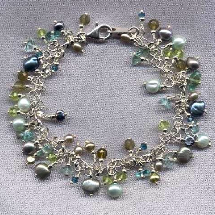 LARQUE ORIGINALS - Aquamarine, Peridot, Apatite and Freshwater Pearl 'Caviar Bracelet'