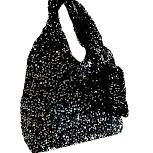 Black or Silvery-Black Sequin Shoulder Bag