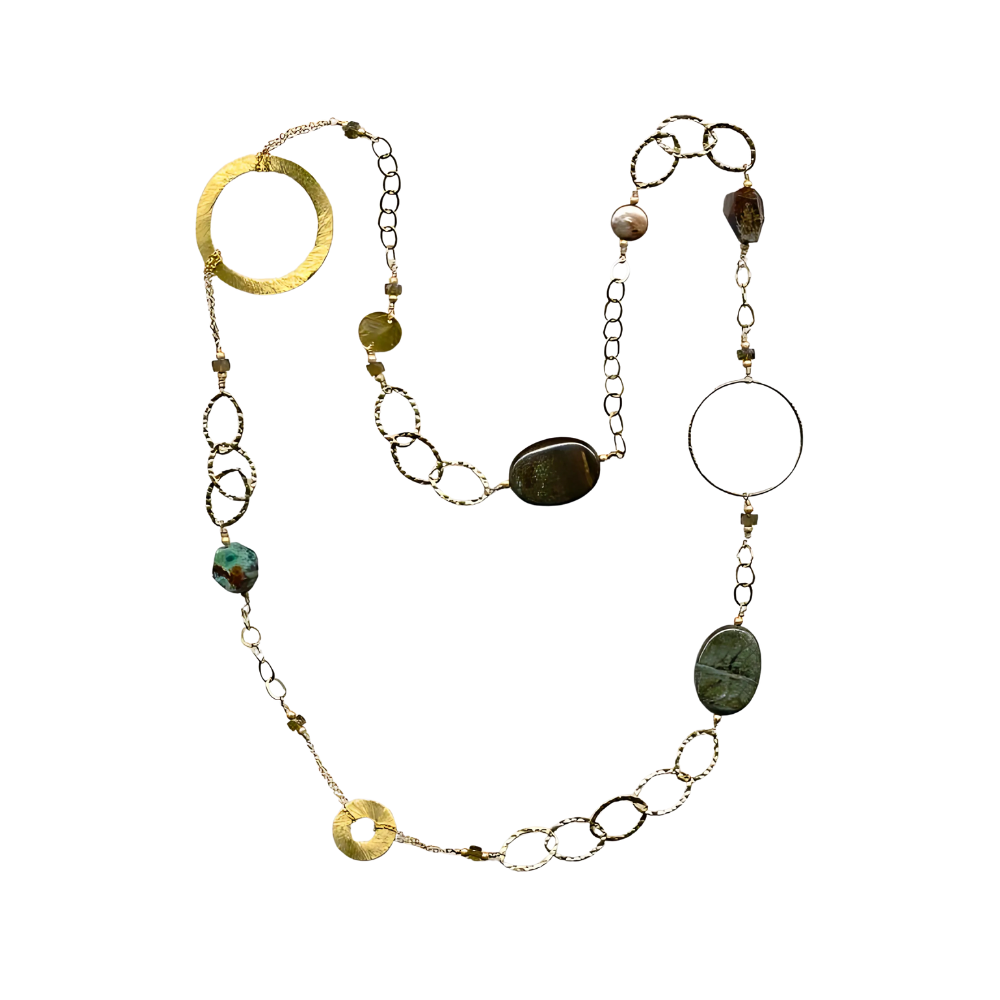 LARQUE Originals - Gold-Plated Labradorite, Turquoise, and Gemstone Link Necklace