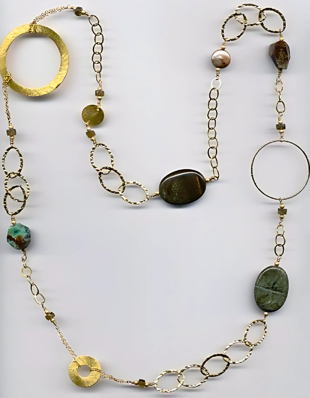 LARQUE Originals - Gold-Plated Labradorite, Turquoise, and Gemstone Link Necklace