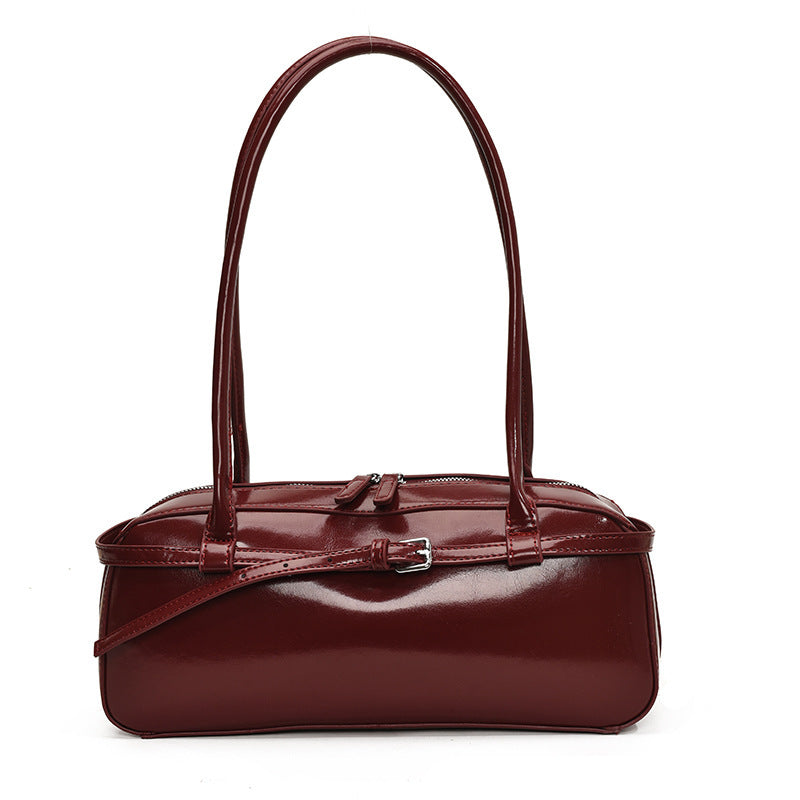 Glossy Buckle Strap Shoulder Bag