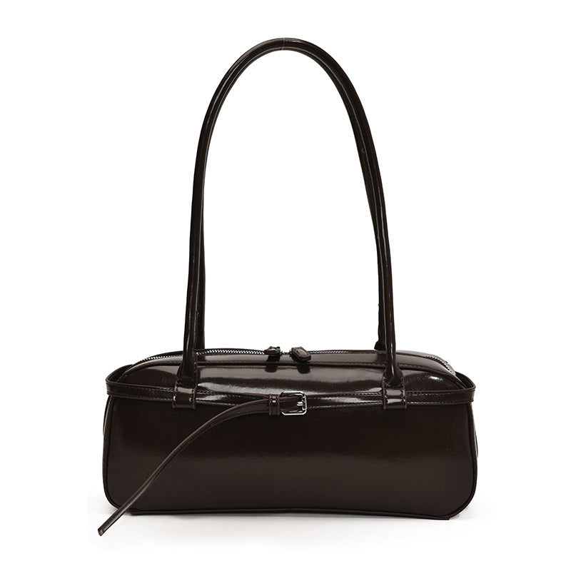 Glossy Buckle Strap Shoulder Bag