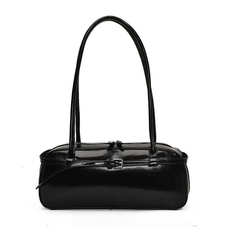 Glossy Buckle Strap Shoulder Bag