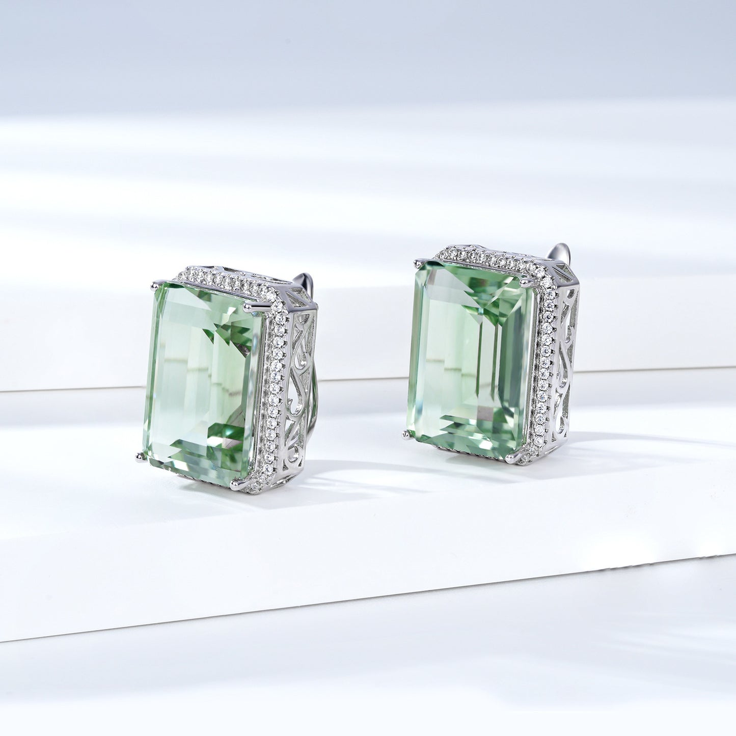 Natural Green Crystal Sterling Silver Earrings