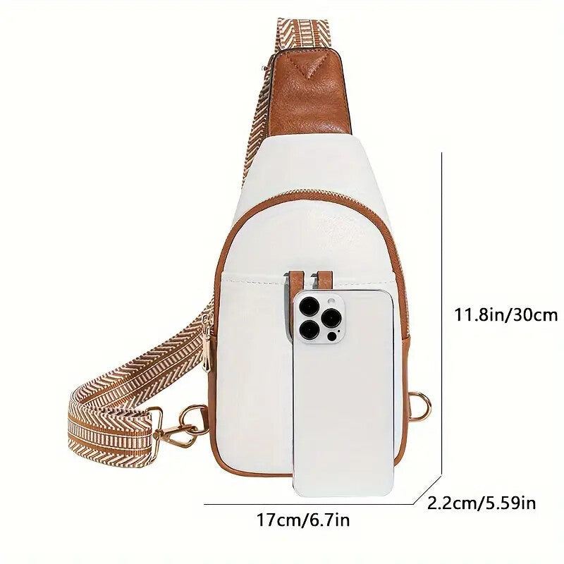 White Crossbody Sling Bag with Adjustable Beige Strap