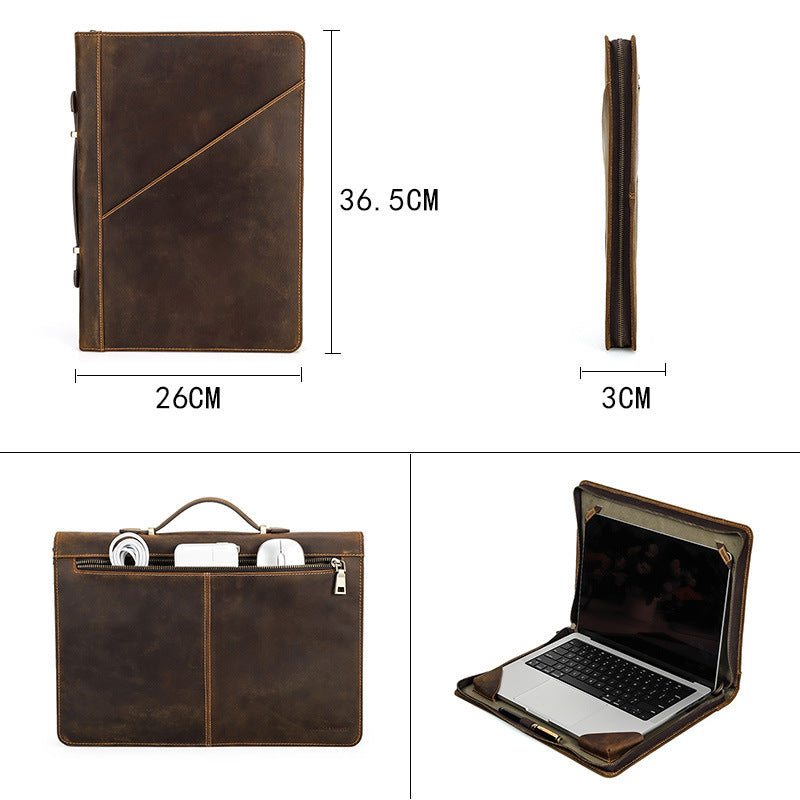 14.2-inch Genuine Leather Protective Case Laptop Handbag