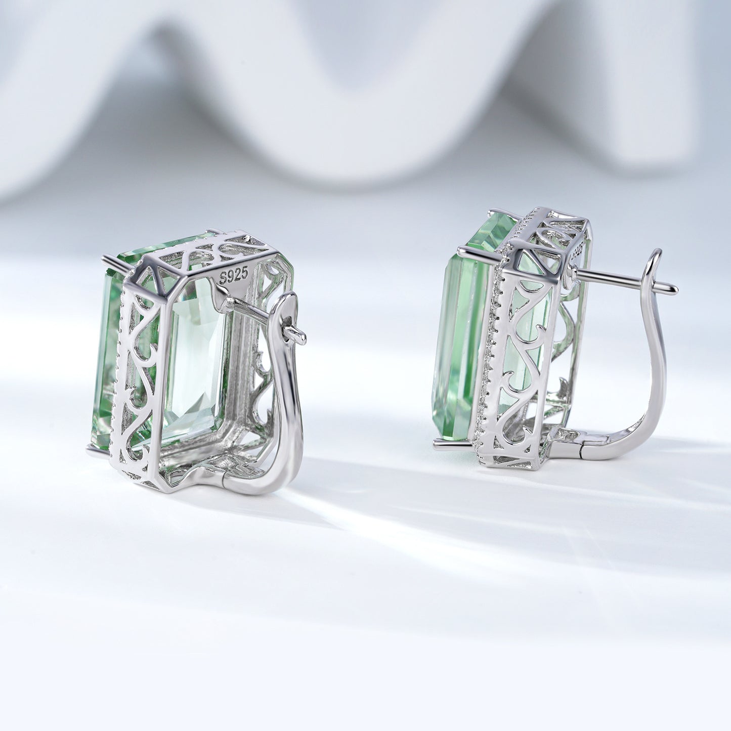 Natural Green Crystal Sterling Silver Earrings